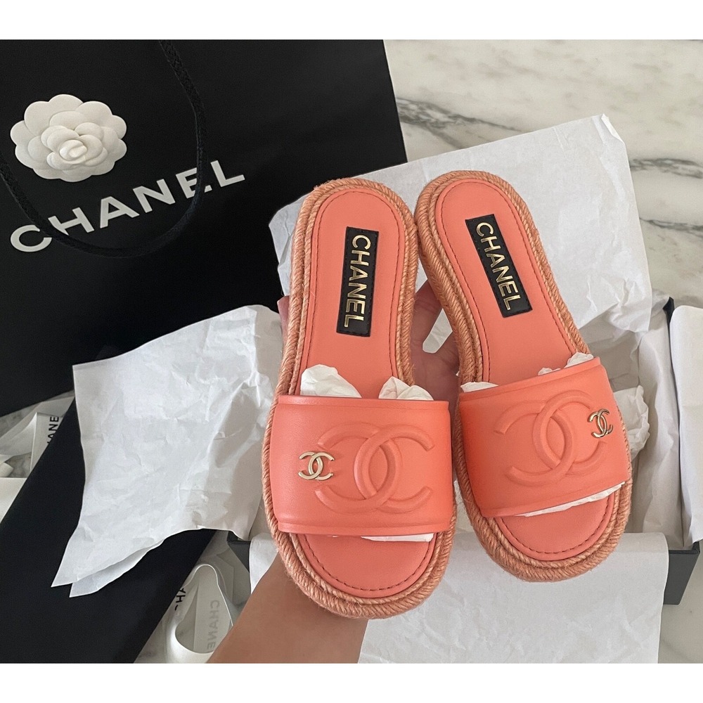 CHANEL light orange women's espadrilles sandals shoes BG397768, Euro Sz. 36, New - Picture 4 of 5